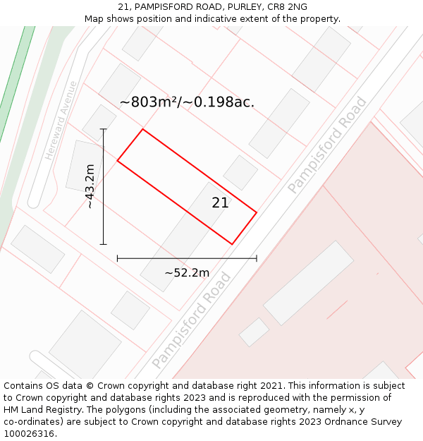 21, PAMPISFORD ROAD, PURLEY, CR8 2NG: Plot and title map