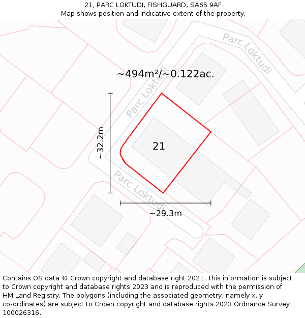 21, PARC LOKTUDI, FISHGUARD, SA65 9AF: Plot and title map