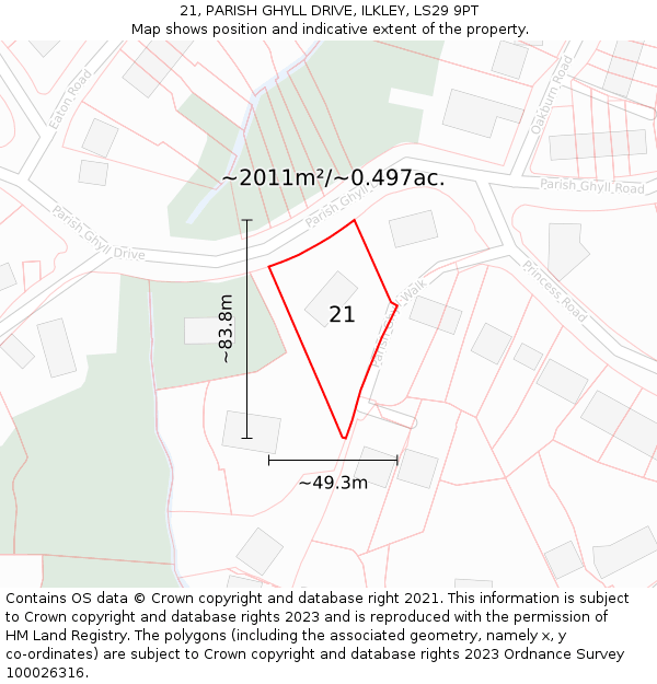 21, PARISH GHYLL DRIVE, ILKLEY, LS29 9PT: Plot and title map