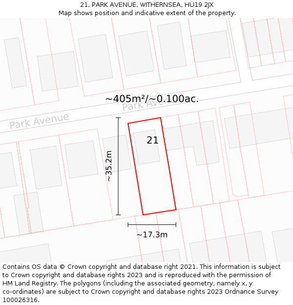 21, PARK AVENUE, WITHERNSEA, HU19 2JX: Plot and title map