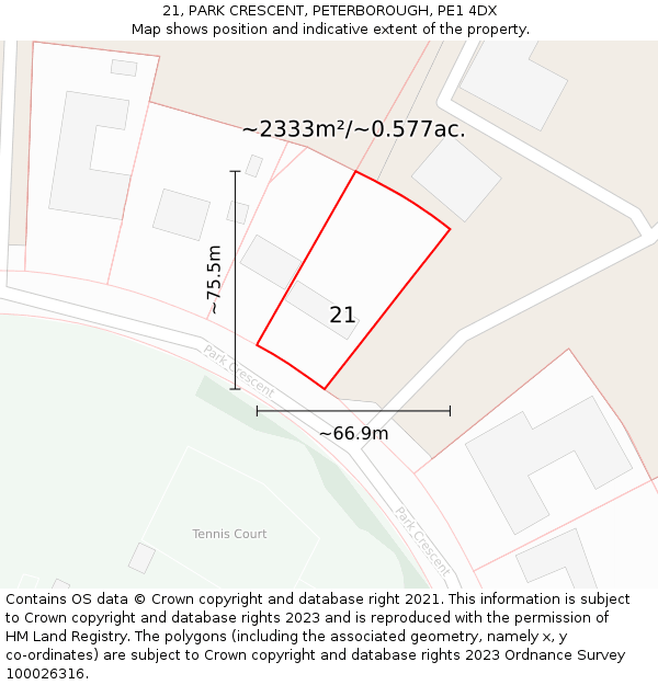 21, PARK CRESCENT, PETERBOROUGH, PE1 4DX: Plot and title map