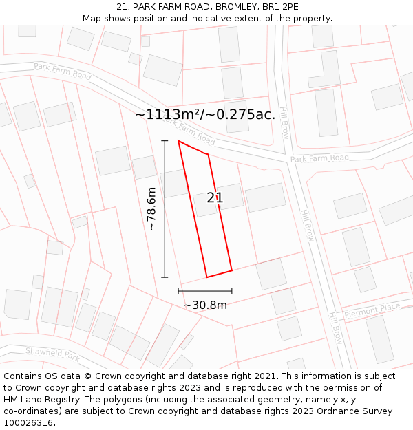 21, PARK FARM ROAD, BROMLEY, BR1 2PE: Plot and title map