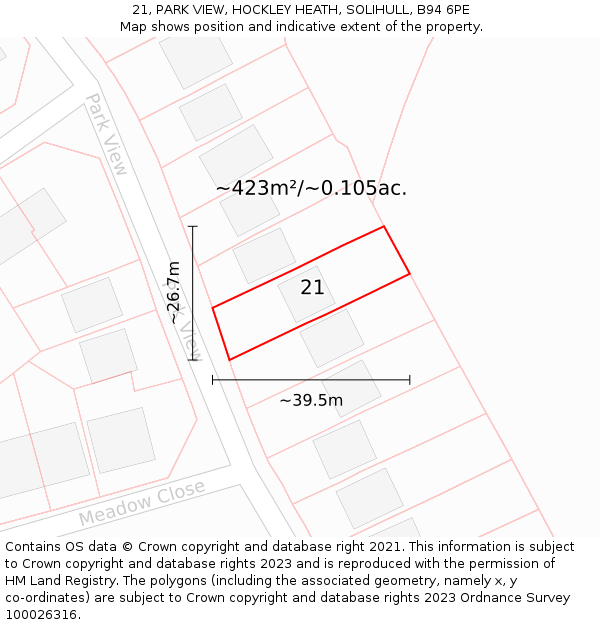 21, PARK VIEW, HOCKLEY HEATH, SOLIHULL, B94 6PE: Plot and title map