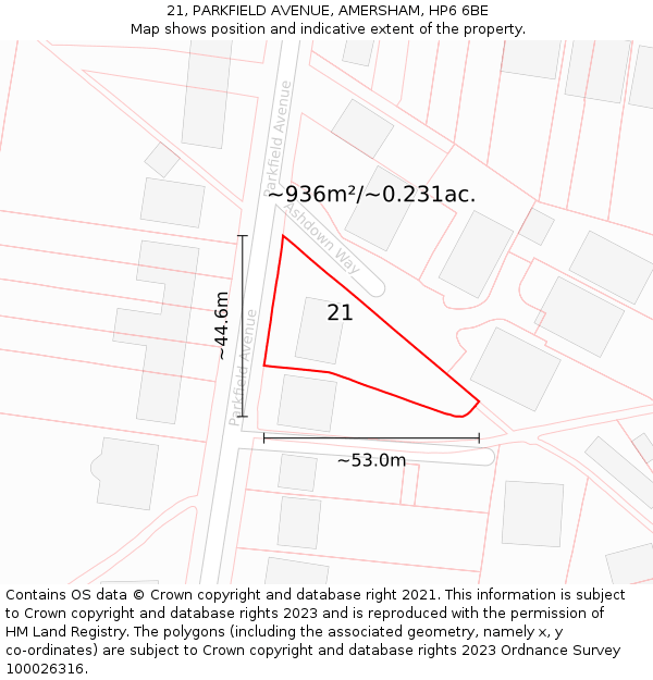 21, PARKFIELD AVENUE, AMERSHAM, HP6 6BE: Plot and title map