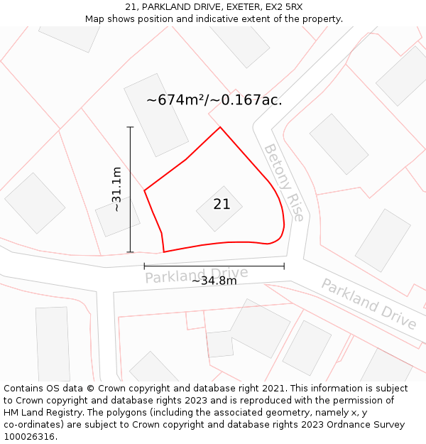 21, PARKLAND DRIVE, EXETER, EX2 5RX: Plot and title map