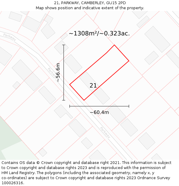 21, PARKWAY, CAMBERLEY, GU15 2PD: Plot and title map
