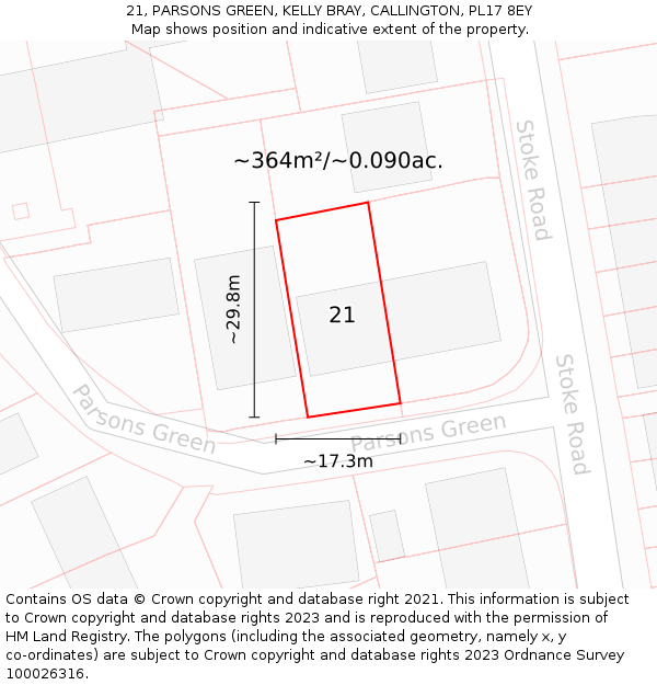 21, PARSONS GREEN, KELLY BRAY, CALLINGTON, PL17 8EY: Plot and title map