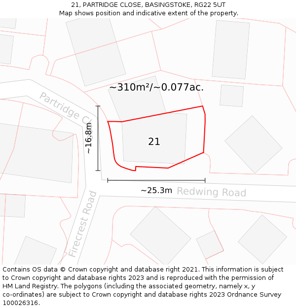 21, PARTRIDGE CLOSE, BASINGSTOKE, RG22 5UT: Plot and title map