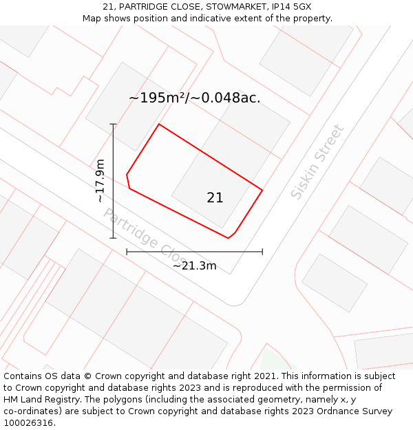 21, PARTRIDGE CLOSE, STOWMARKET, IP14 5GX: Plot and title map