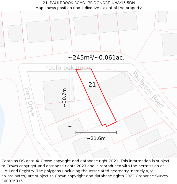 21, PAULBROOK ROAD, BRIDGNORTH, WV16 5DN: Plot and title map