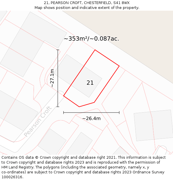 21, PEARSON CROFT, CHESTERFIELD, S41 8WX: Plot and title map