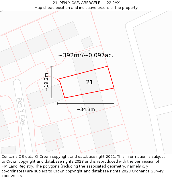 21, PEN Y CAE, ABERGELE, LL22 9AX: Plot and title map