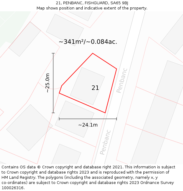 21, PENBANC, FISHGUARD, SA65 9BJ: Plot and title map