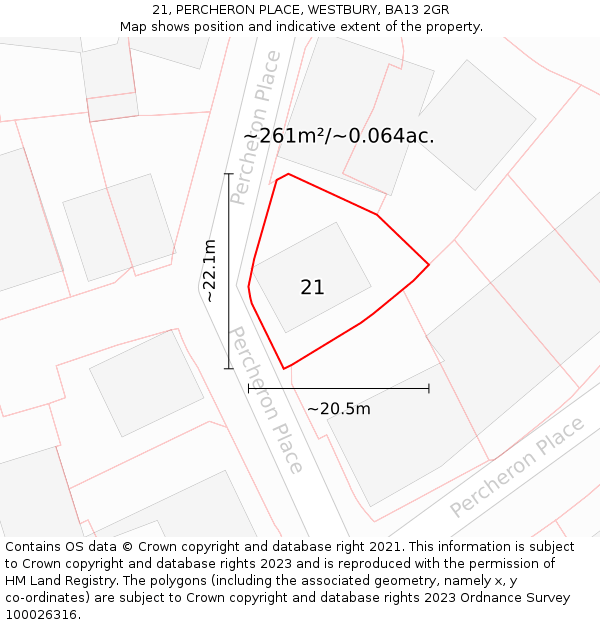 21, PERCHERON PLACE, WESTBURY, BA13 2GR: Plot and title map