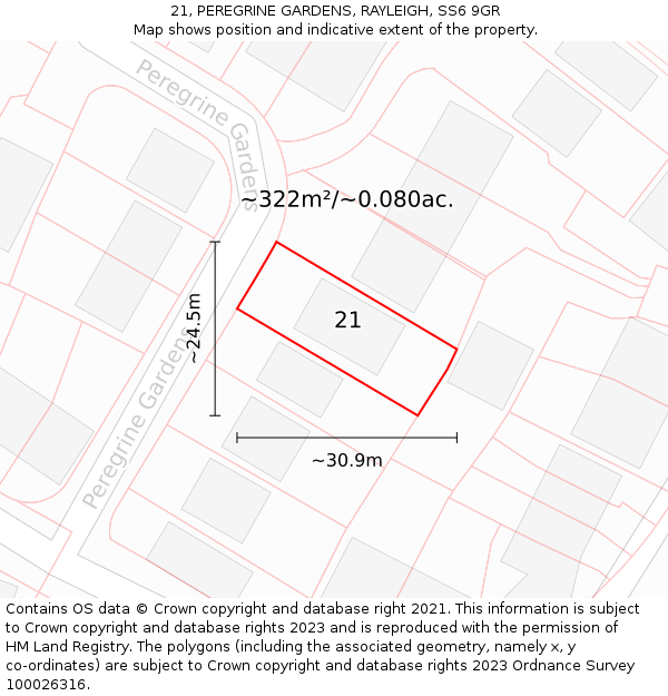 21, PEREGRINE GARDENS, RAYLEIGH, SS6 9GR: Plot and title map