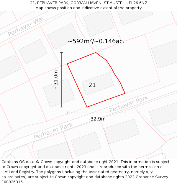 21, PERHAVER PARK, GORRAN HAVEN, ST AUSTELL, PL26 6NZ: Plot and title map