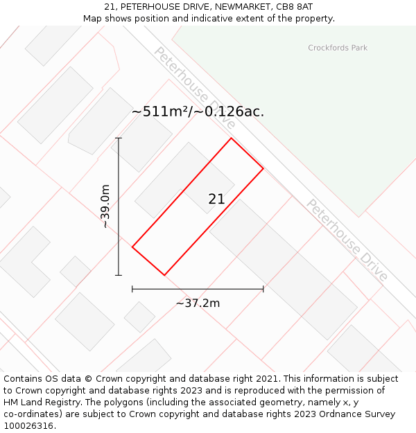 21, PETERHOUSE DRIVE, NEWMARKET, CB8 8AT: Plot and title map