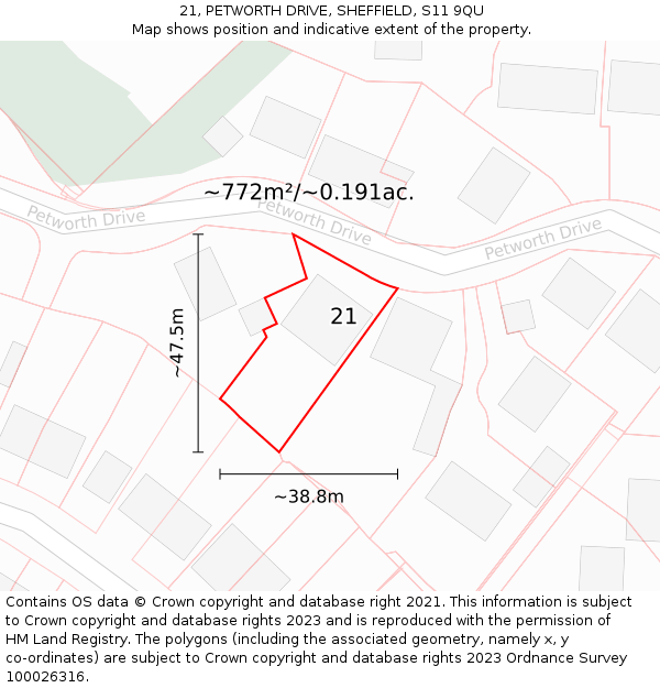 21, PETWORTH DRIVE, SHEFFIELD, S11 9QU: Plot and title map