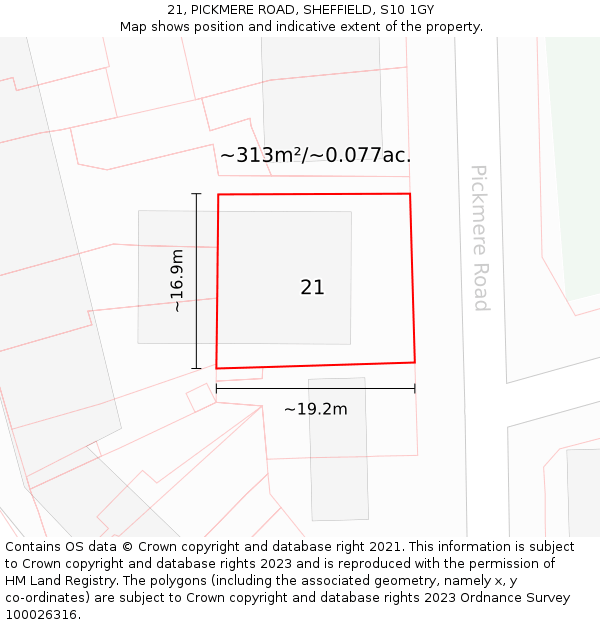 21, PICKMERE ROAD, SHEFFIELD, S10 1GY: Plot and title map