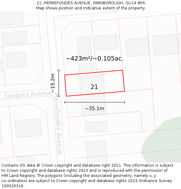 21, PIERREFONDES AVENUE, FARNBOROUGH, GU14 8PA: Plot and title map