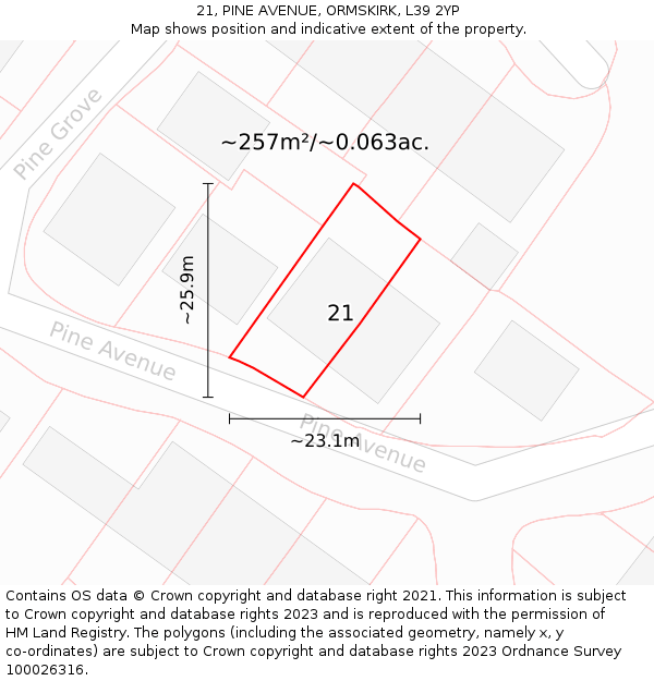 21, PINE AVENUE, ORMSKIRK, L39 2YP: Plot and title map