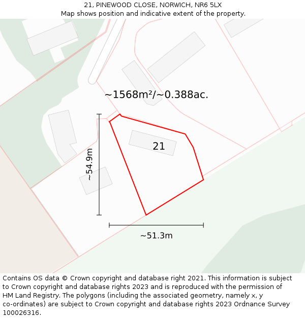21, PINEWOOD CLOSE, NORWICH, NR6 5LX: Plot and title map