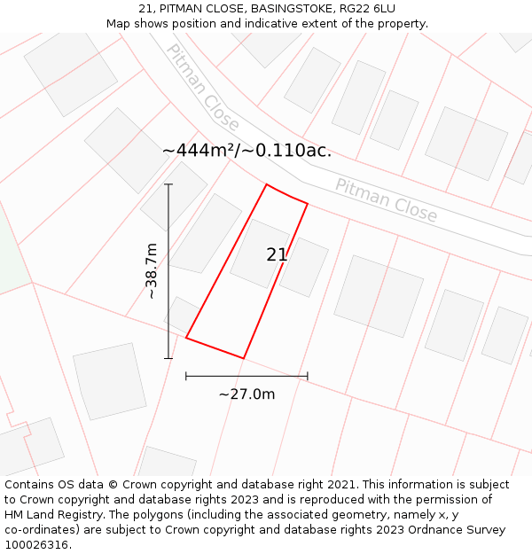 21, PITMAN CLOSE, BASINGSTOKE, RG22 6LU: Plot and title map