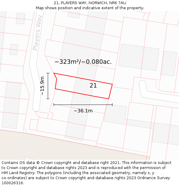 21, PLAYERS WAY, NORWICH, NR6 7AU: Plot and title map