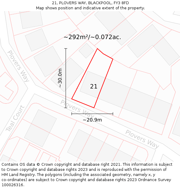 21, PLOVERS WAY, BLACKPOOL, FY3 8FD: Plot and title map