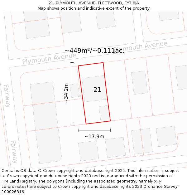 21, PLYMOUTH AVENUE, FLEETWOOD, FY7 8JA: Plot and title map