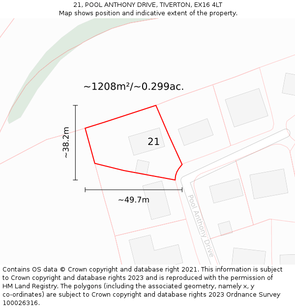 21, POOL ANTHONY DRIVE, TIVERTON, EX16 4LT: Plot and title map