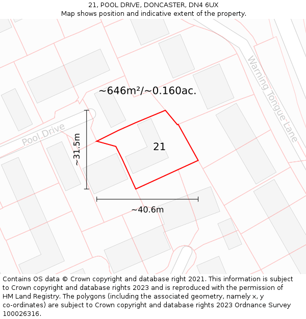 21, POOL DRIVE, DONCASTER, DN4 6UX: Plot and title map