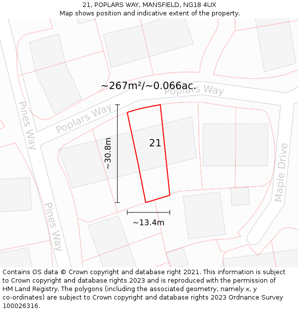 21, POPLARS WAY, MANSFIELD, NG18 4UX: Plot and title map