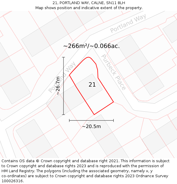 21, PORTLAND WAY, CALNE, SN11 8LH: Plot and title map