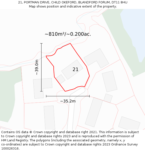 21, PORTMAN DRIVE, CHILD OKEFORD, BLANDFORD FORUM, DT11 8HU: Plot and title map