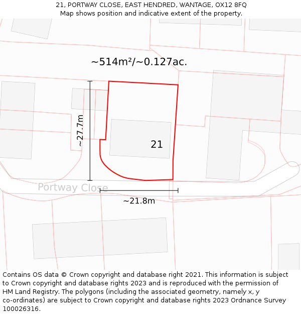 21, PORTWAY CLOSE, EAST HENDRED, WANTAGE, OX12 8FQ: Plot and title map