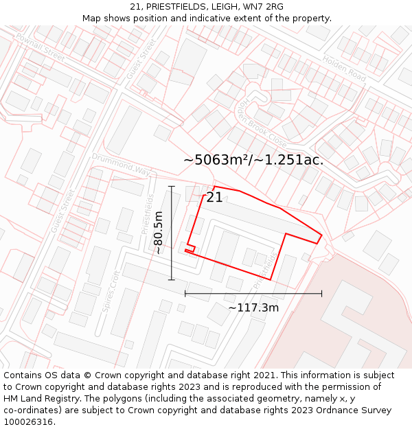 21, PRIESTFIELDS, LEIGH, WN7 2RG: Plot and title map