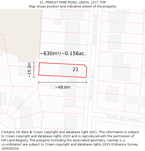 21, PRIMLEY PARK ROAD, LEEDS, LS17 7HR: Plot and title map