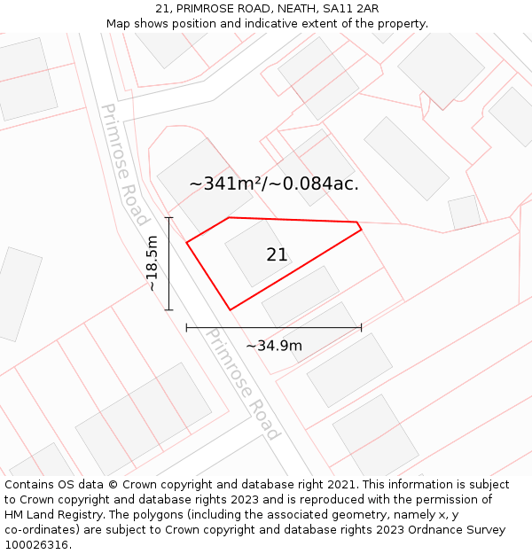 21, PRIMROSE ROAD, NEATH, SA11 2AR: Plot and title map