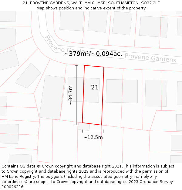 21, PROVENE GARDENS, WALTHAM CHASE, SOUTHAMPTON, SO32 2LE: Plot and title map