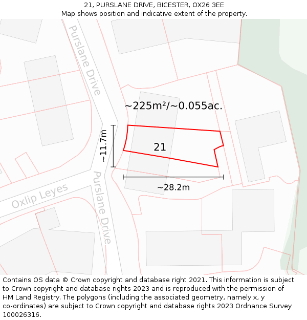 21, PURSLANE DRIVE, BICESTER, OX26 3EE: Plot and title map