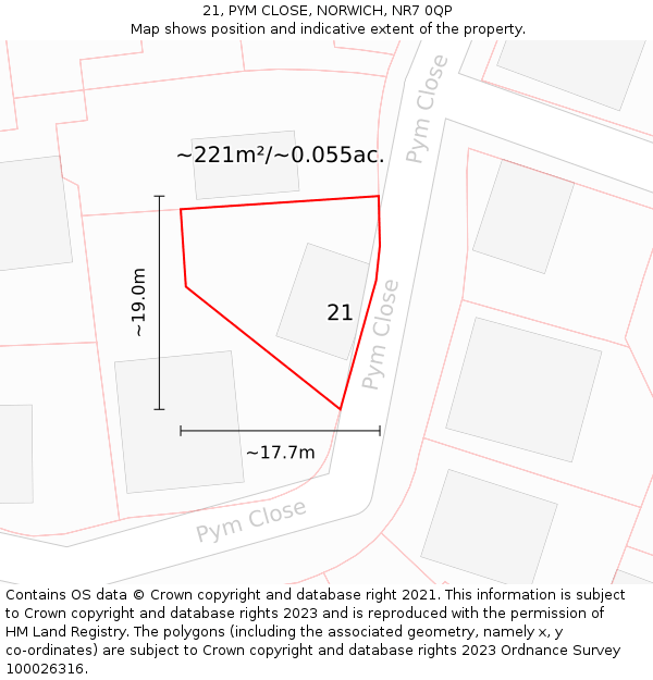 21, PYM CLOSE, NORWICH, NR7 0QP: Plot and title map