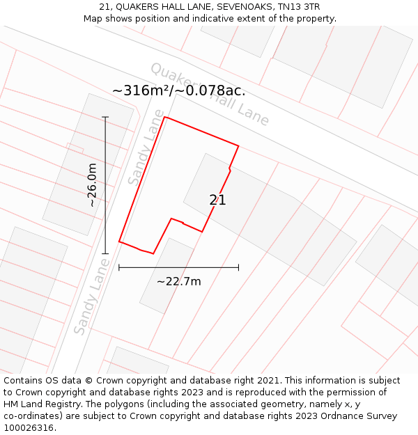 21, QUAKERS HALL LANE, SEVENOAKS, TN13 3TR: Plot and title map