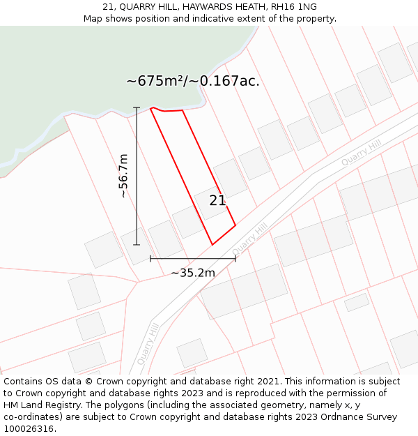 21, QUARRY HILL, HAYWARDS HEATH, RH16 1NG: Plot and title map