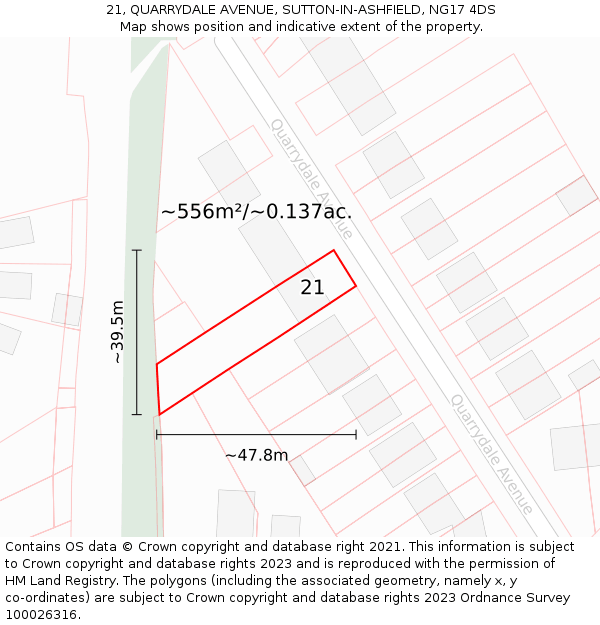 21, QUARRYDALE AVENUE, SUTTON-IN-ASHFIELD, NG17 4DS: Plot and title map