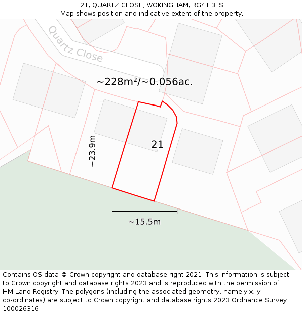 21, QUARTZ CLOSE, WOKINGHAM, RG41 3TS: Plot and title map