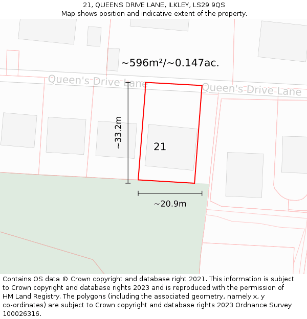 21, QUEENS DRIVE LANE, ILKLEY, LS29 9QS: Plot and title map