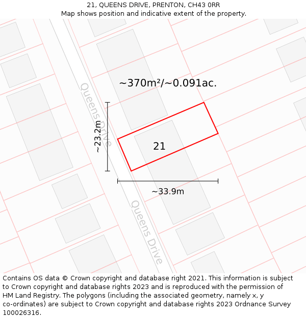 21, QUEENS DRIVE, PRENTON, CH43 0RR: Plot and title map