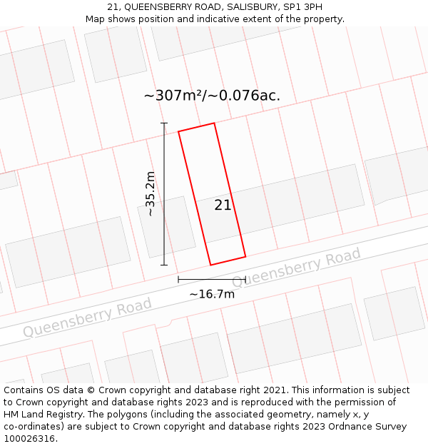 21, QUEENSBERRY ROAD, SALISBURY, SP1 3PH: Plot and title map