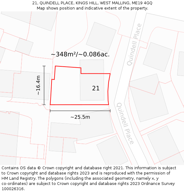 21, QUINDELL PLACE, KINGS HILL, WEST MALLING, ME19 4GQ: Plot and title map